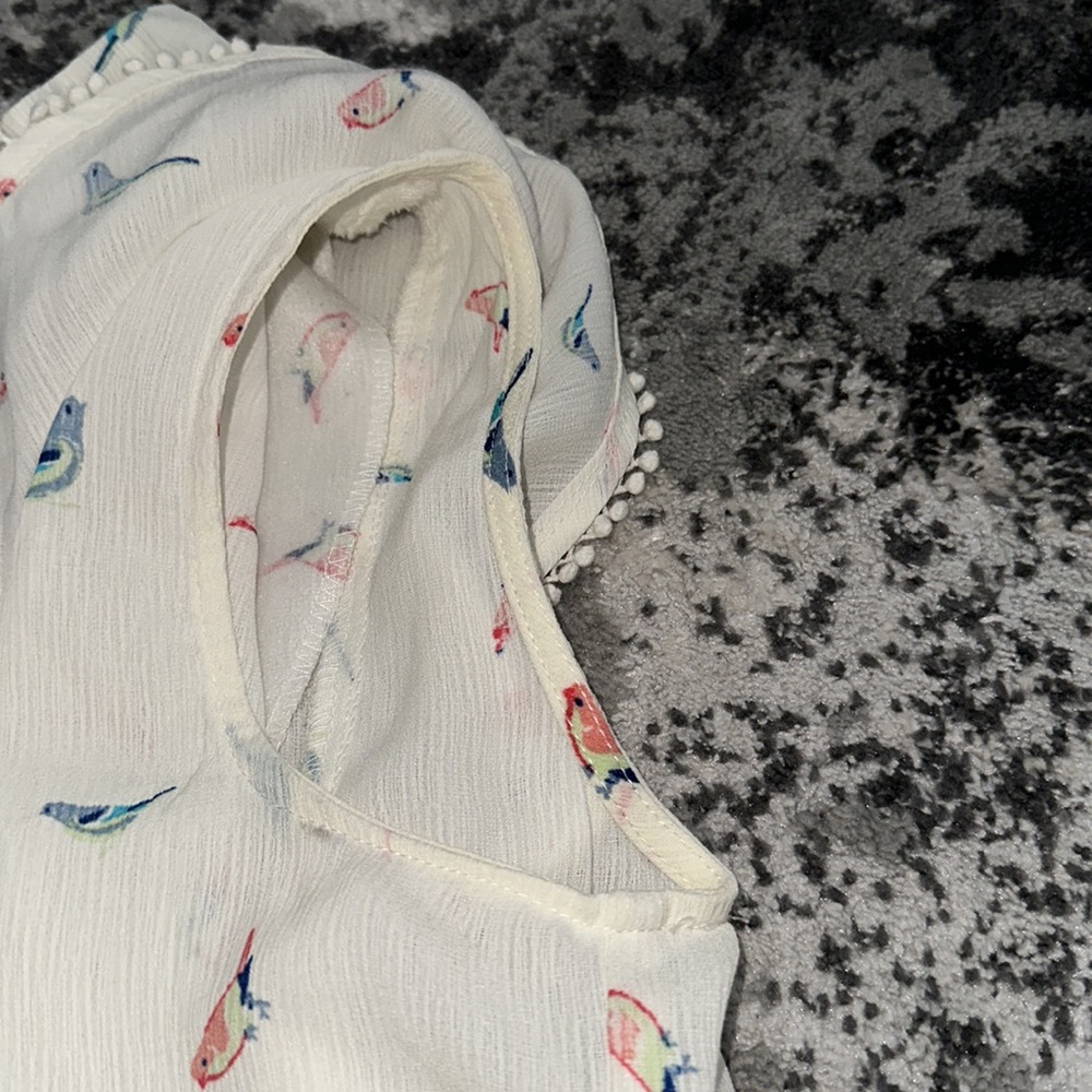 White Ruffled Top with Bird Print - Picture 10 of 10
